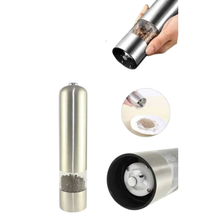  Pilli Tuz Ve Karabiber Öğütücü Baharat Değirmeni Tuzluk Pilli Işıklı Gri