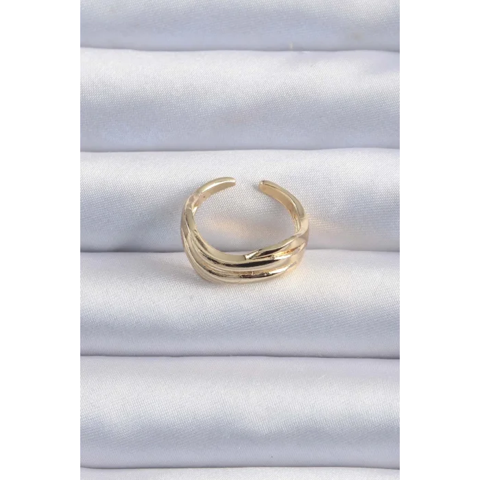 BUĞZ Pirinç Altın Renk Kıvrımlı Ayarlanabilir Yüzük - Lisinya