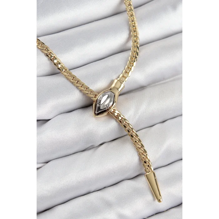 BUĞZ Pirinç Asansörlü Yılan Model Gold Renk Kadın Kolye
