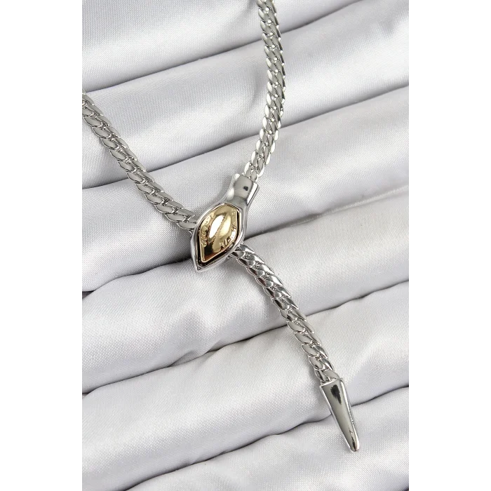 BUĞZ Pirinç Asansörlü Yılan Model Gümüş Renk Kadın Kolye