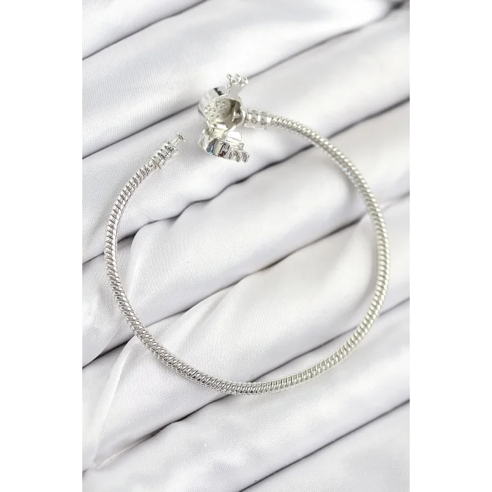 BUĞZ Pirinç Charm Zirkon Taşlı Taç Model Gümüş Renk Kadın Bileklik - Lisinya