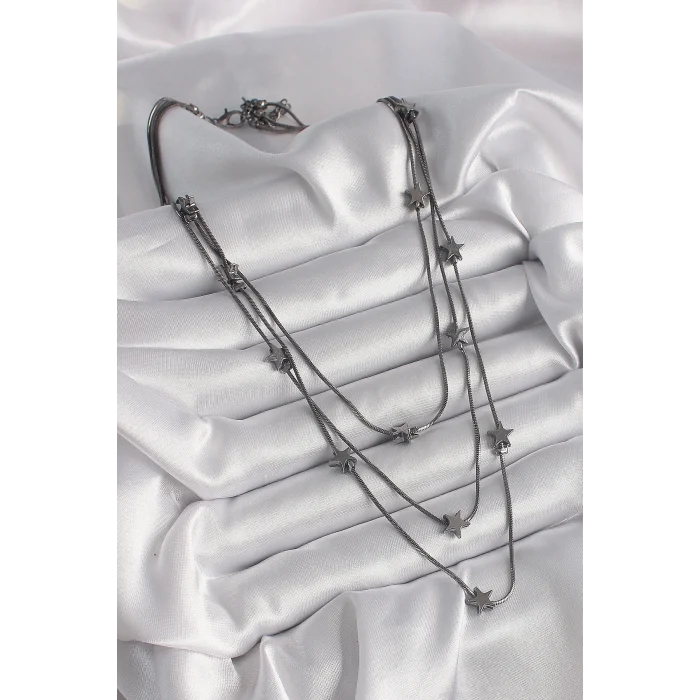 BUĞZ Pirinç Füme Renk 3Lü Yıldız Model Kadın Kolye