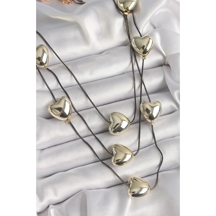 BUĞZ Pirinç Füme Renk Zincir 3D Gold Renk Kalp Model Kadın Kolye