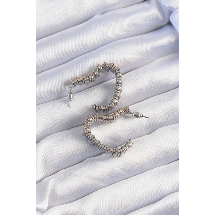 BUĞZ Pirinç Gold Gümüş Renkli Tırtıklı Kalp Küpe