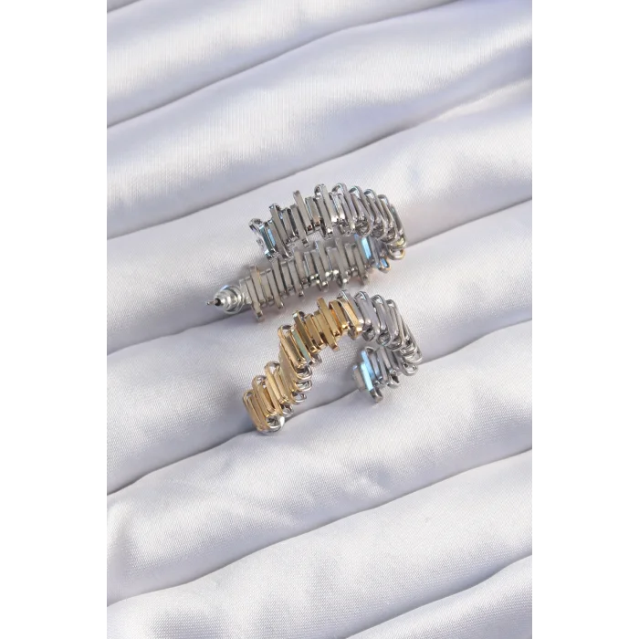 BUĞZ Pirinç Gold Gümüş Renkli Tırtıklı Kalp Küpe - Lisinya