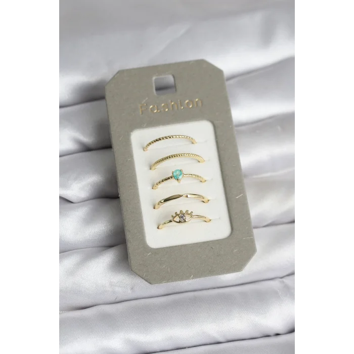 BUĞZ Pirinç Gold Renk 5li Yüzük Seti