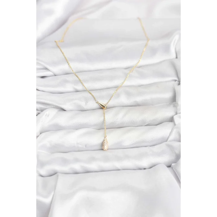 BUĞZ Pirinç Gold Renk Asansörlü Damla Model Kadın Kolye - Lisinya