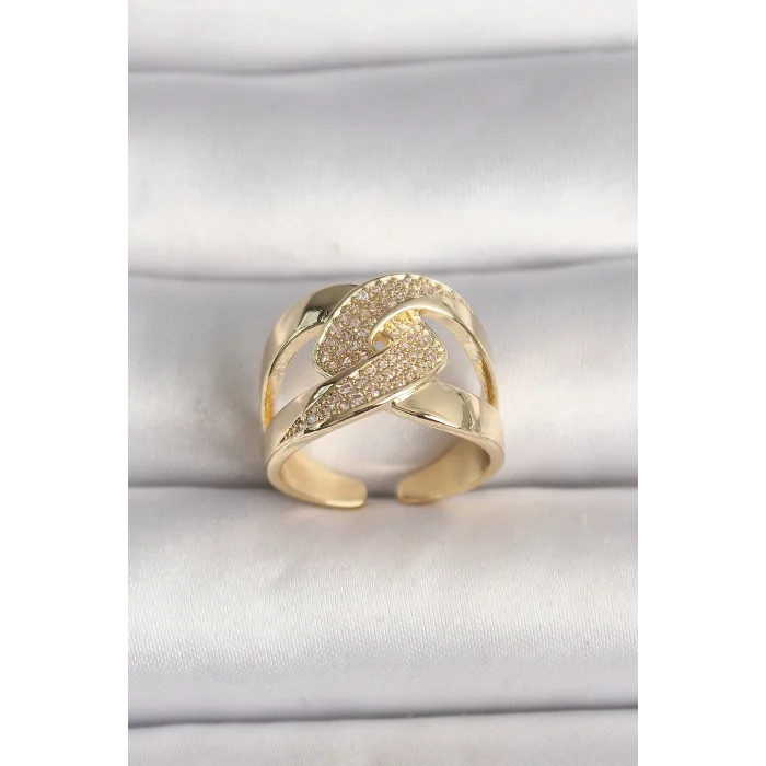 BUĞZ Pirinç Gold Renk Ayarlanabilir Zirkon Taşlı Kadın Yüzük