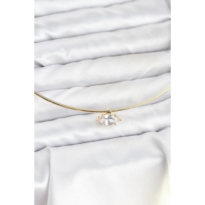 BUĞZ Pirinç Gold Renk Choker Model Zirkon Taşlı Kadın Kolye