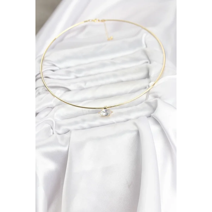 BUĞZ Pirinç Gold Renk Choker Model Zirkon Taşlı Kadın Kolye