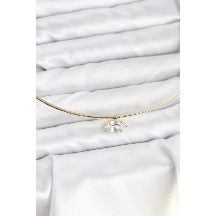 BUĞZ Pirinç Gold Renk Choker Model Zirkon Taşlı Kadın Kolye - Lisinya