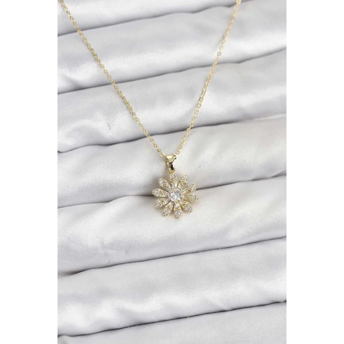 BUĞZ Pirinç Gold Renk Çiçek Model Kadın Kolye