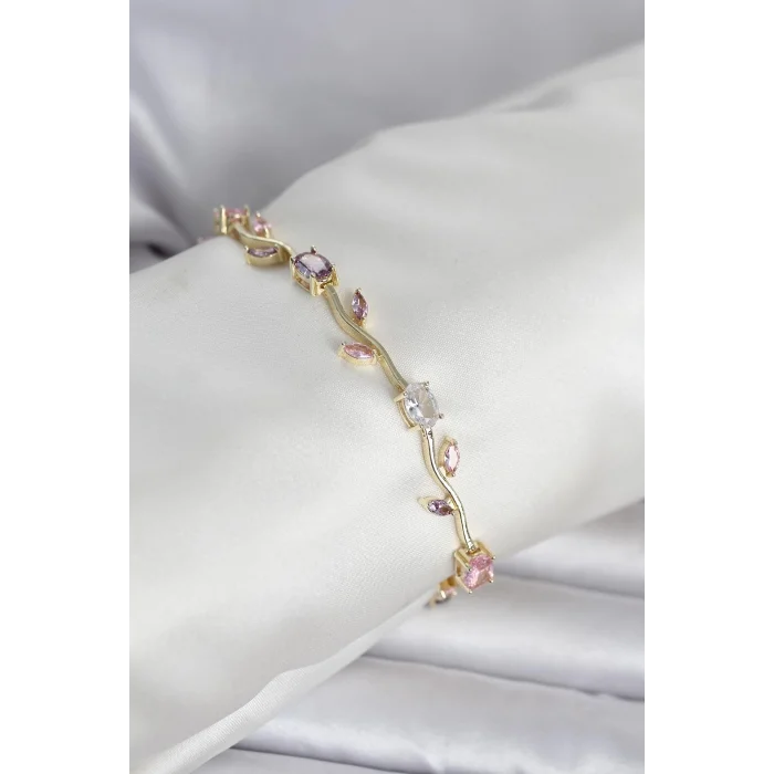 BUĞZ Pirinç Gold Renk Çiçek Sarmaşık Model Kadın Bileklik