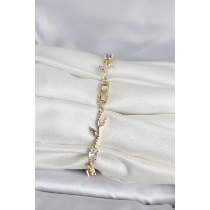 BUĞZ Pirinç Gold Renk Çiçek Sarmaşık Model Kadın Bileklik - BUĞZ