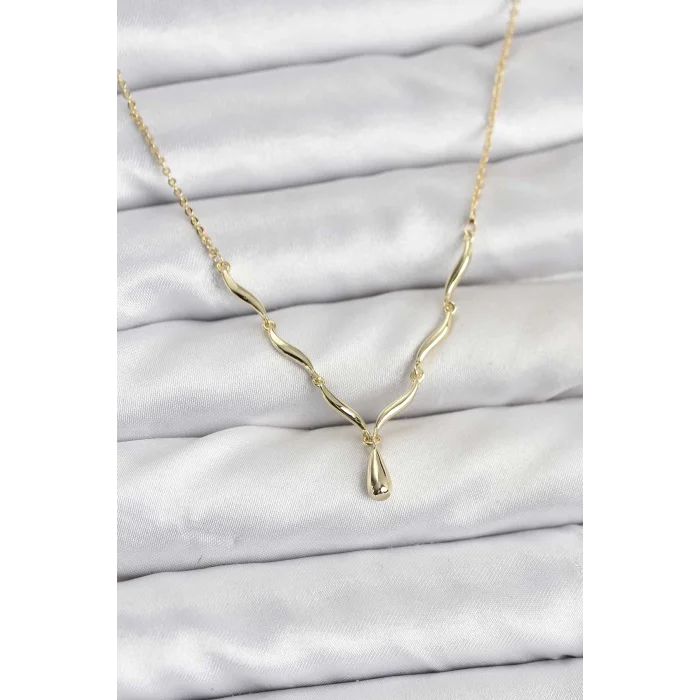 BUĞZ Pirinç Gold Renk Damla Model Kadın Kolye