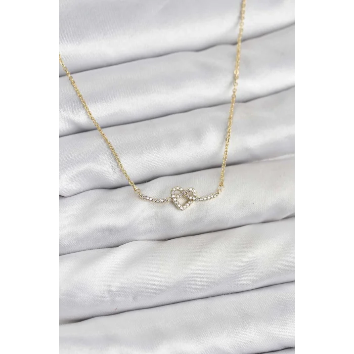 BUĞZ Pirinç Gold Renk Düğüm Kalp Model Kadın Kolye