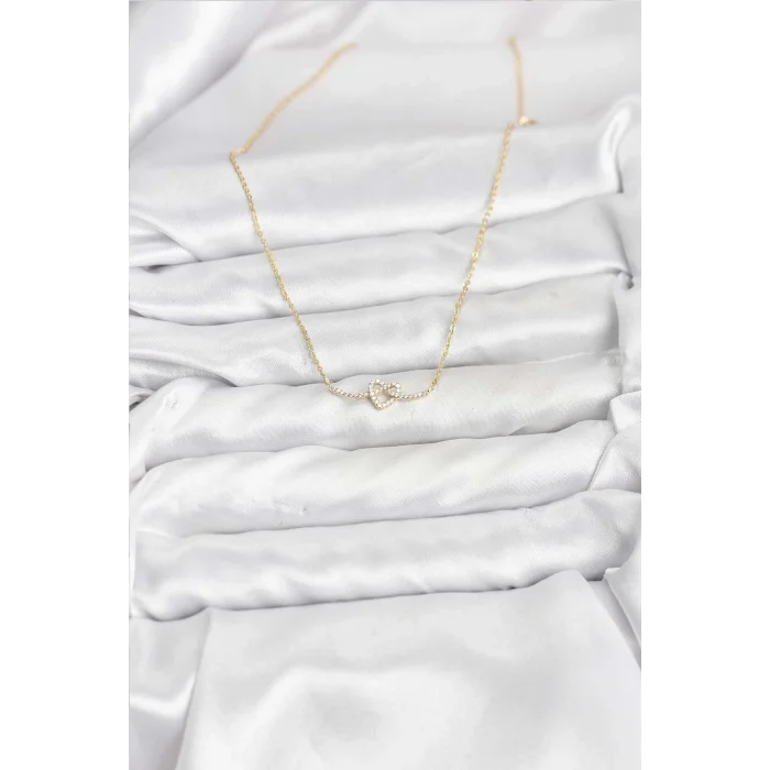 BUĞZ Pirinç Gold Renk Düğüm Kalp Model Kadın Kolye