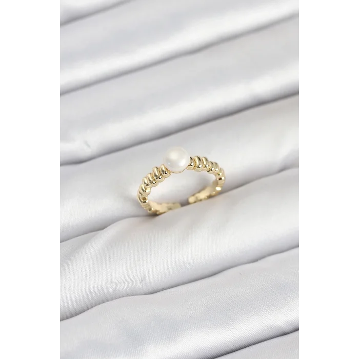 BUĞZ Pirinç Gold Renk Göbek İnci Model Kadın Yüzük