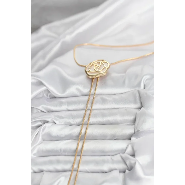 BUĞZ Pirinç Gold Renk Gül Model Asansörlü Kadın Kolye - Lisinya