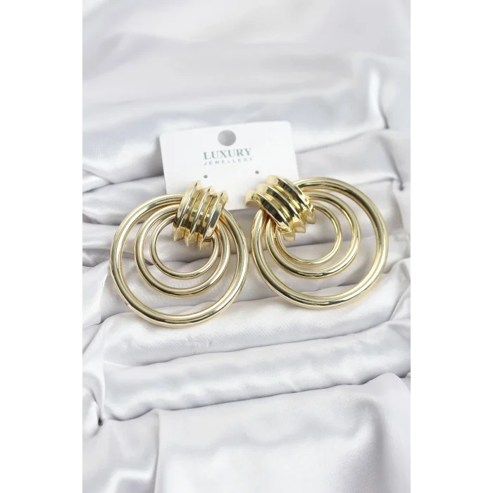 BUĞZ Pirinç Gold Renk Halka Model Vintage Kadın Küpe