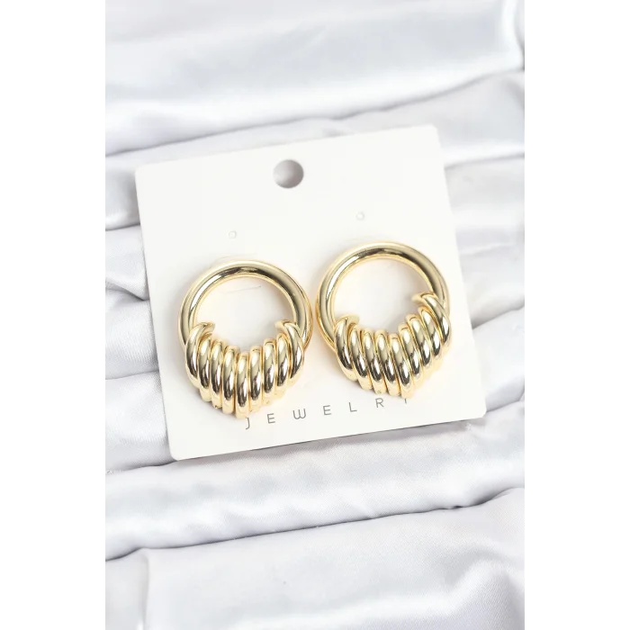 BUĞZ Pirinç Gold Renk Halka Sarmal Model Vintage Kadın Küpe