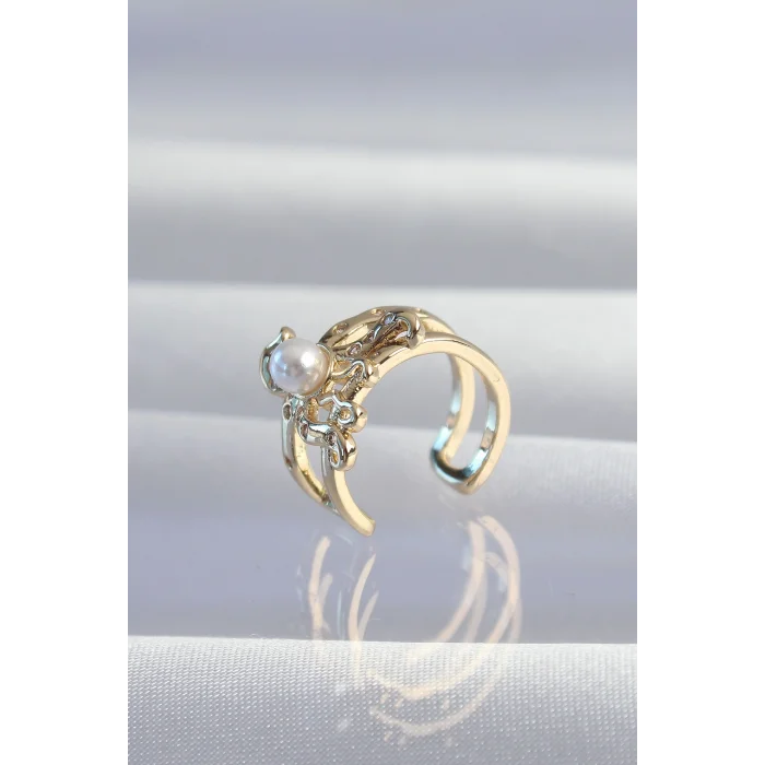 BUĞZ Pirinç Gold Renk İncili Ahtapot Earcuff Küpe - Lisinya