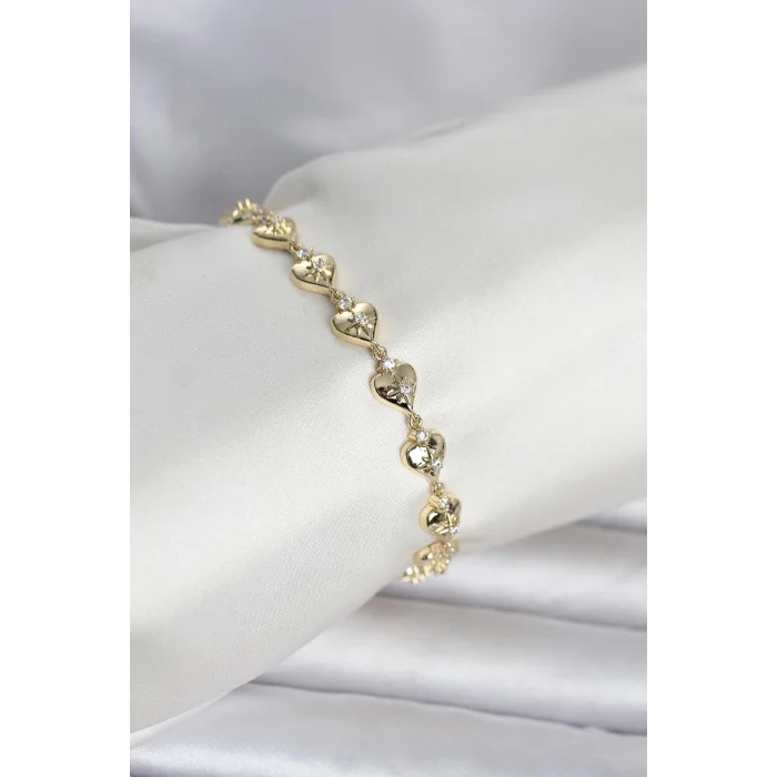 BUĞZ Pirinç Gold Renk Kalpli Kutup Yıldızı İşleme Kadın Bileklik