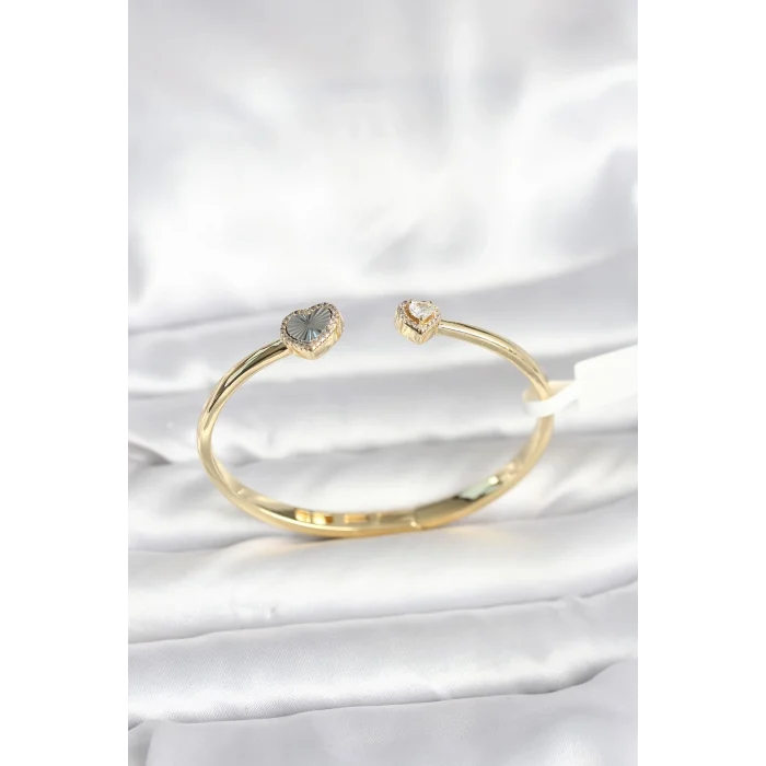 BUĞZ Pirinç Gold Renk Kalpli Model Kadın Kelepçe Bileklik