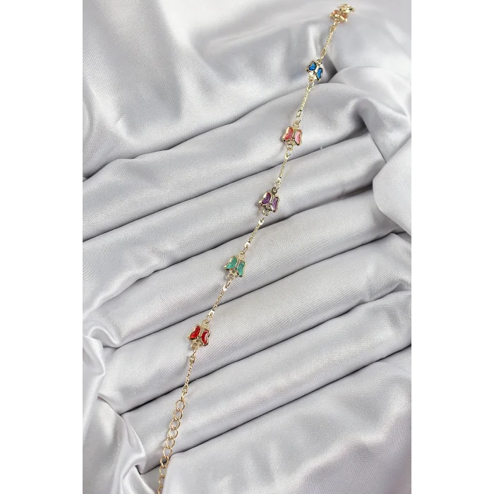 BUĞZ Pirinç Gold Renk Karışık Renk Kelebek Zirkon Taşlı Kadın Bileklik