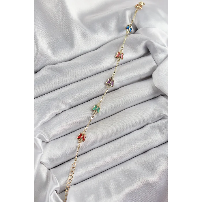 BUĞZ Pirinç Gold Renk Karışık Renk Kelebek Zirkon Taşlı Kadın Bileklik - Lisinya