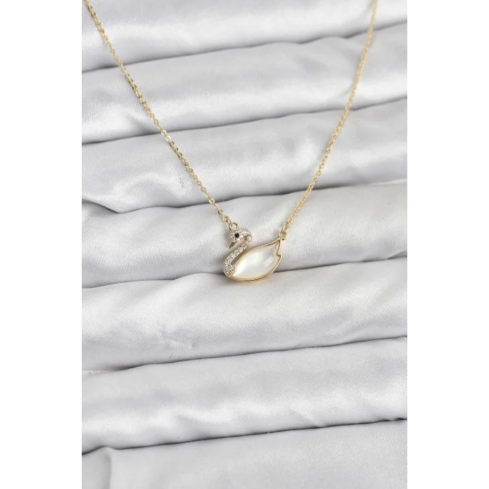 BUĞZ Pirinç Gold Renk Kuğu Model Kadın Kolye