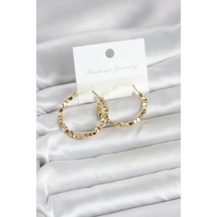 BUĞZ Pirinç Gold Renk Minimal Kare Halka Kadın Küpe