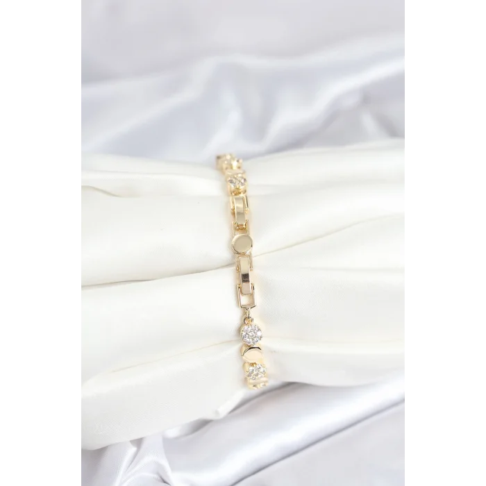 BUĞZ Pirinç Gold Renk Nokta Model Zirkon Taşlı Kadın Bileklik