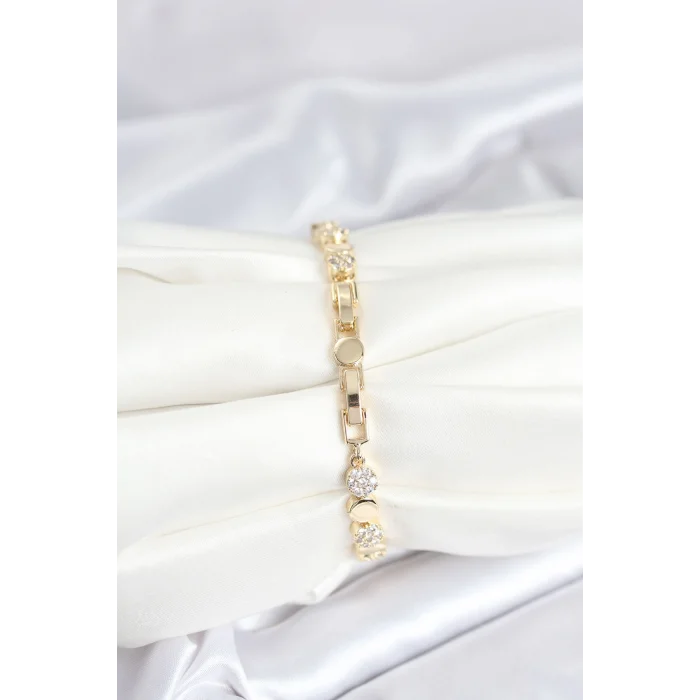 BUĞZ Pirinç Gold Renk Nokta Model Zirkon Taşlı Kadın Bileklik - Lisinya