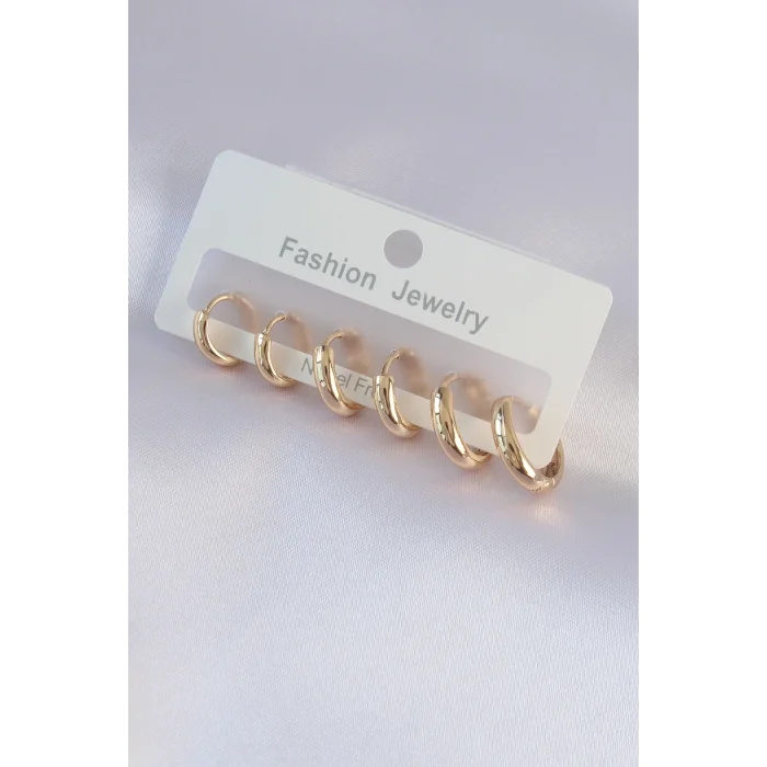 BUĞZ Pirinç Gold Renk Oval Küpe Seti