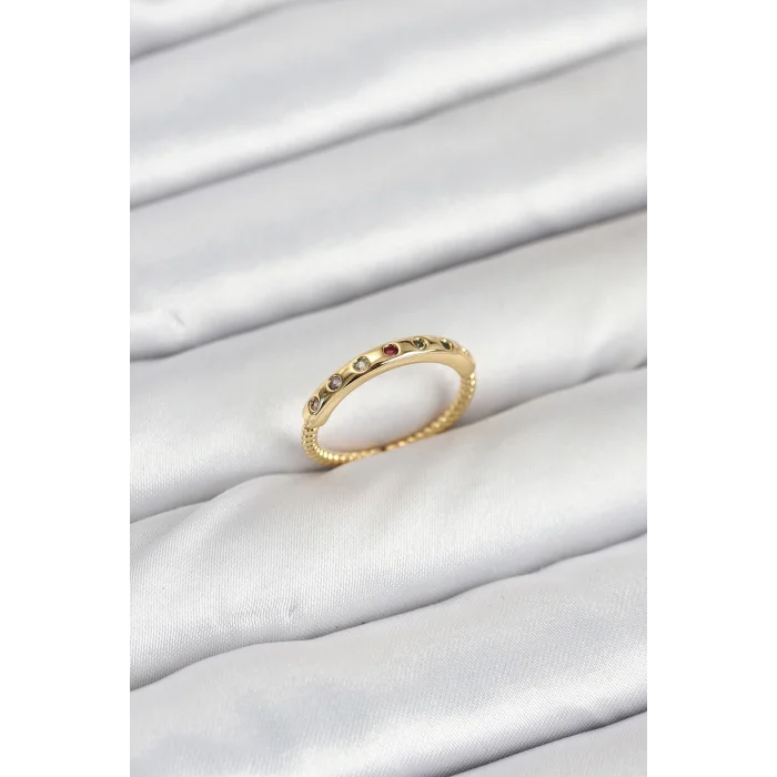 BUĞZ Pirinç Gold Renk Renkli Zirkon Taşlı Kadın Yüzük