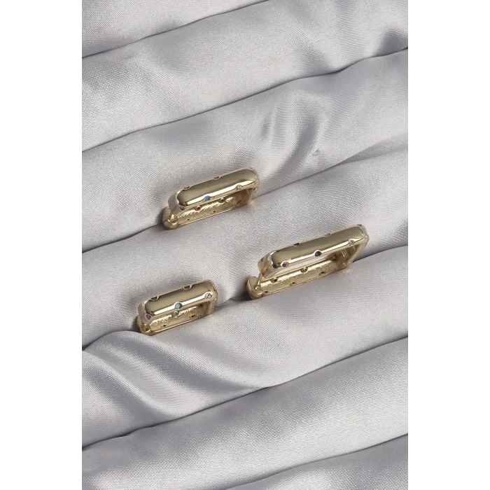 BUĞZ Pirinç Gold Renk Renkli Zirkon Taşlı Kare Model Küpe Seti - Lisinya