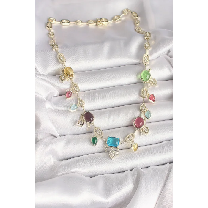 BUĞZ Pirinç Gold Renk Renli Zirkon Taşlı VIP Seri Kadın Kolye - Lisinya