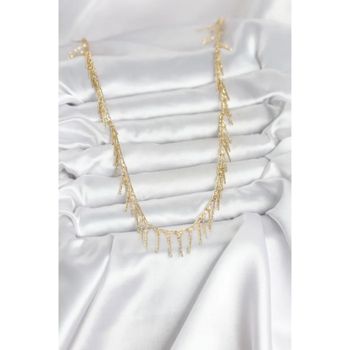 BUĞZ Pirinç Gold Renk Saçaklı Model Kadın Kolye - BUĞZ