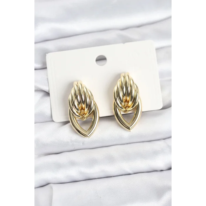 BUĞZ Pirinç Gold Renk Sarmal Damla Model Vintage Kadın Küpe