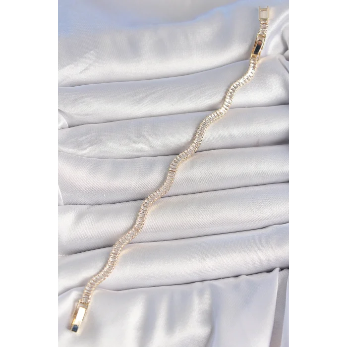 BUĞZ Pirinç Gold Renk Su Yolu Zirkon Taşlı Model Kadın Bileklik - Lisinya