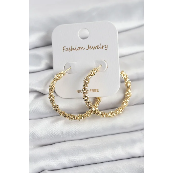 BUĞZ Pirinç Gold Renk Tırtıklı Halka Model Kadın Küpe
