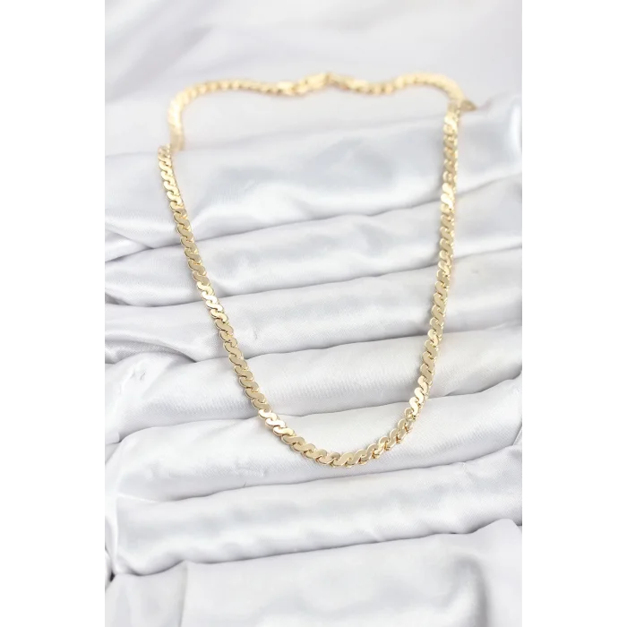 BUĞZ Pirinç Gold Renk Yassı Zincir Kadın Kolye - Lisinya