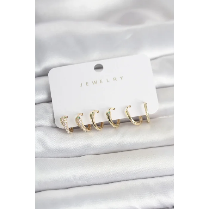 BUĞZ Pirinç Gold Renk Yılan Model Kadın Küpe Seti