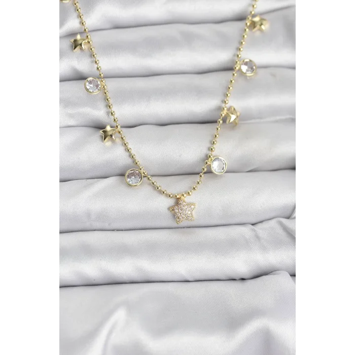 BUĞZ Pirinç Gold Renk Yıldız Model Kadın Kolye