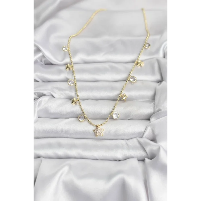 BUĞZ Pirinç Gold Renk Yıldız Model Kadın Kolye