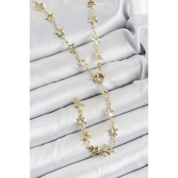 BUĞZ Pirinç Gold Renk Yıldızlı Kadın Y Kolye