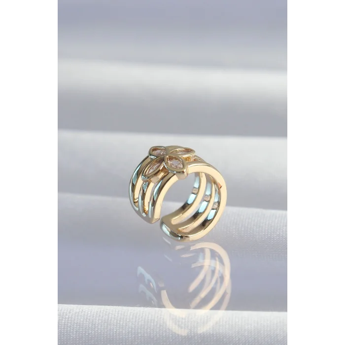 BUĞZ Pirinç Gold Renk Yonca Earcuff Küpe