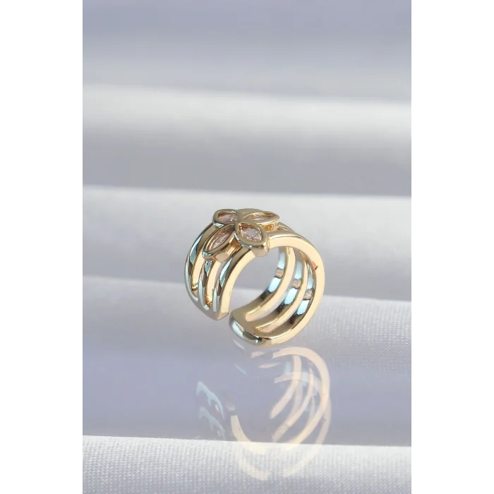 BUĞZ Pirinç Gold Renk Yonca Earcuff Küpe - Lisinya