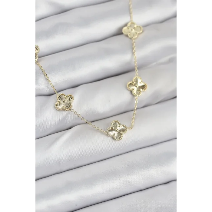 BUĞZ Pirinç Gold Renk Yonca Kadın Kolye